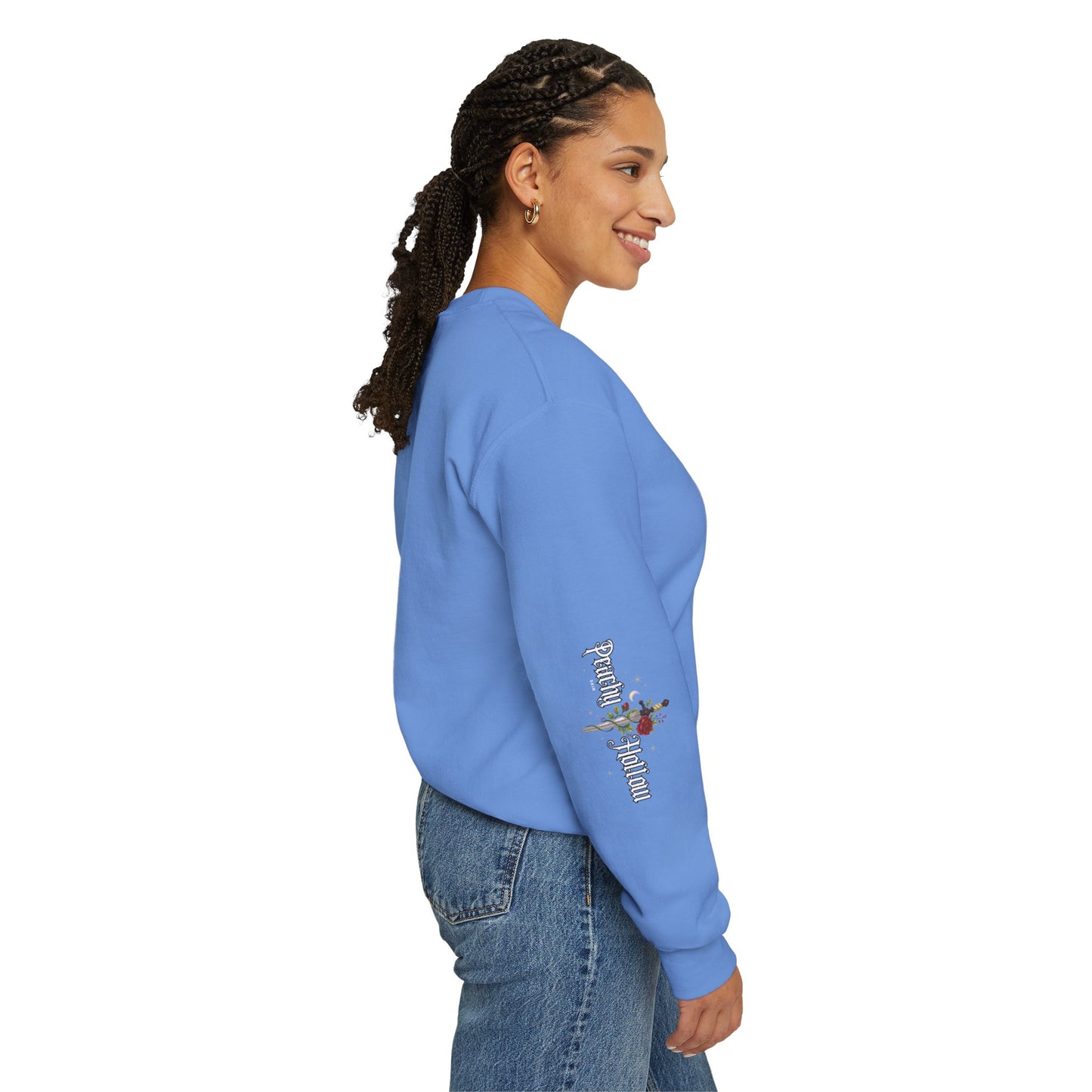 Peachy Hollow Skin Merch, Brand Logo On Sleeve - Unisex Crewneck Sweatshirt