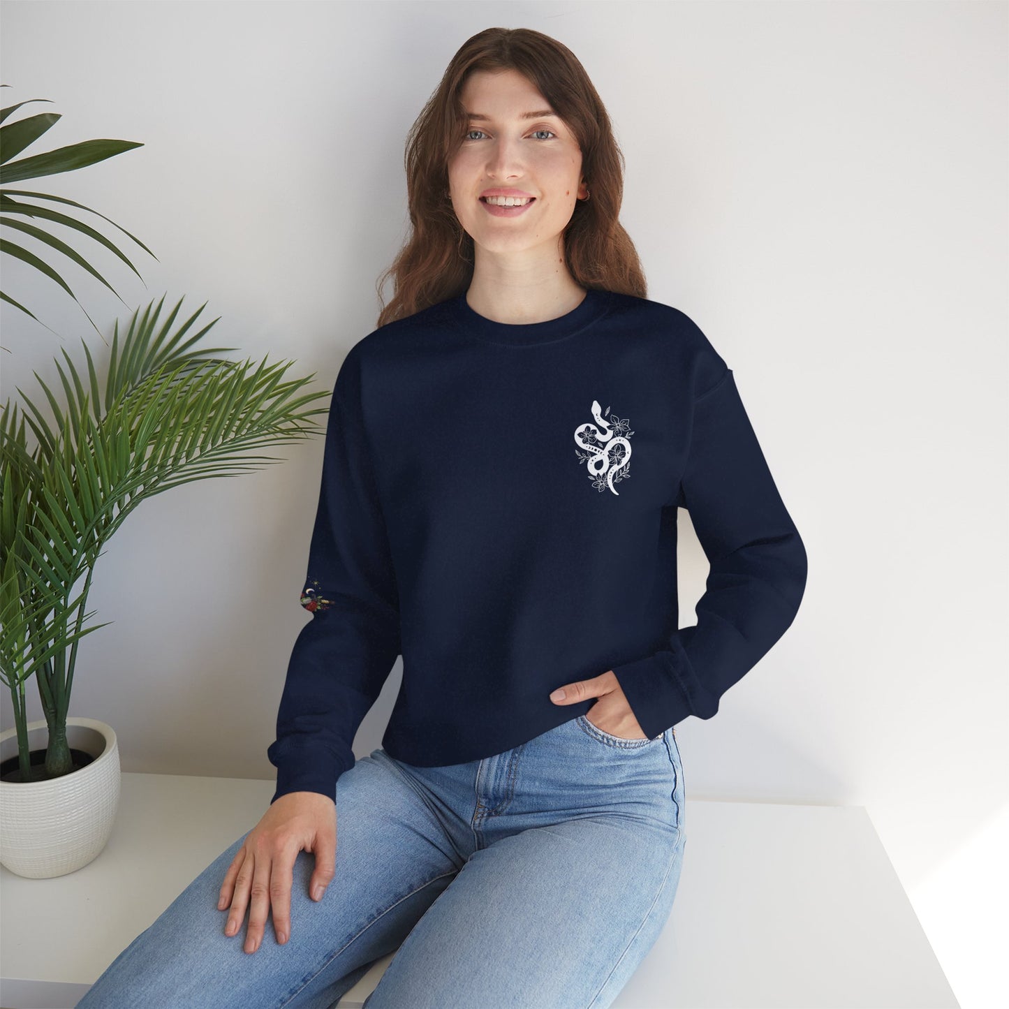 Peachy Hollow Skin Merch, Brand Logo On Sleeve - Unisex Crewneck Sweatshirt