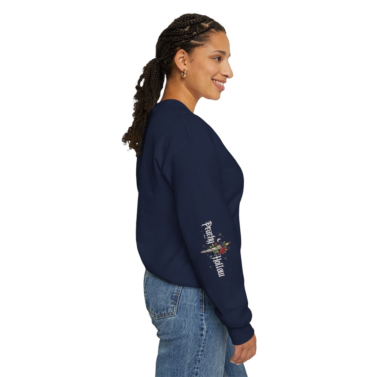 Peachy Hollow Skin Merch, Brand Logo On Sleeve - Unisex Crewneck Sweatshirt