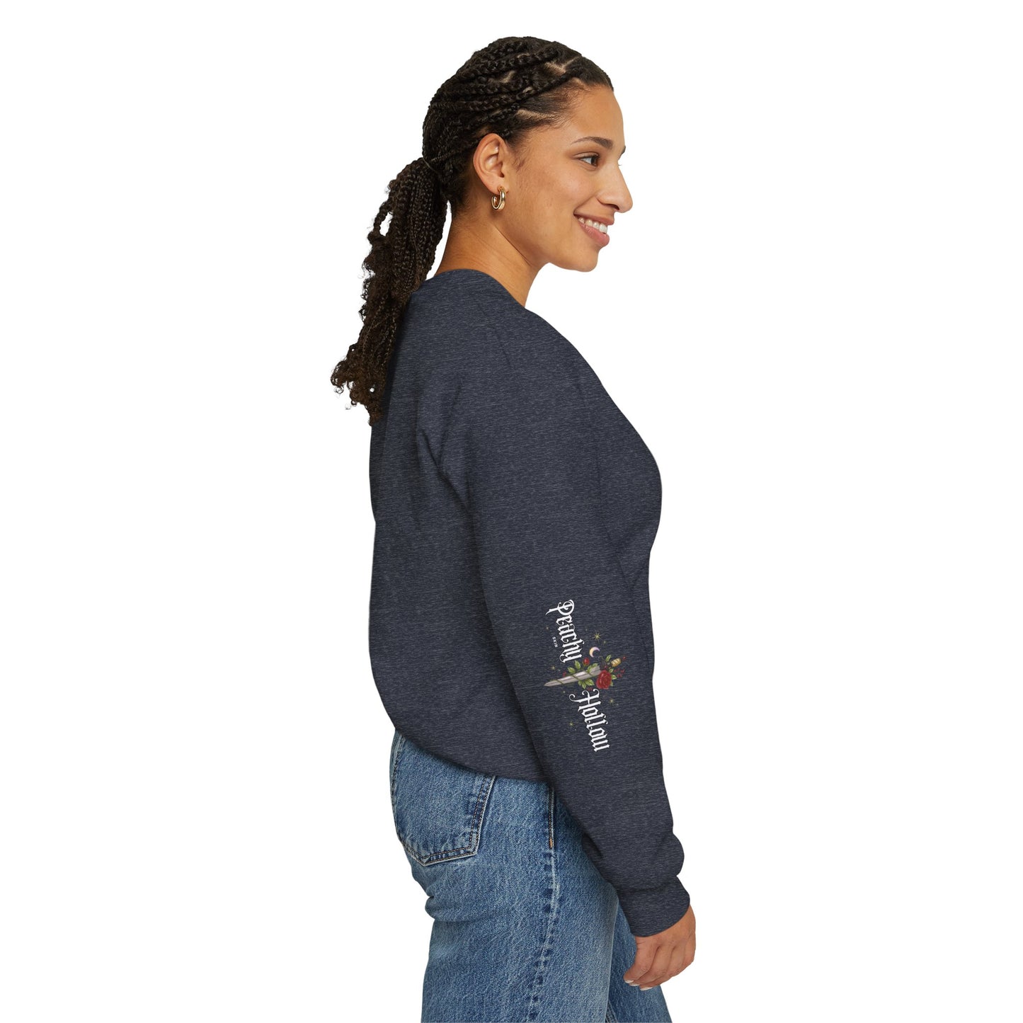 Peachy Hollow Skin Merch, Brand Logo On Sleeve - Unisex Crewneck Sweatshirt