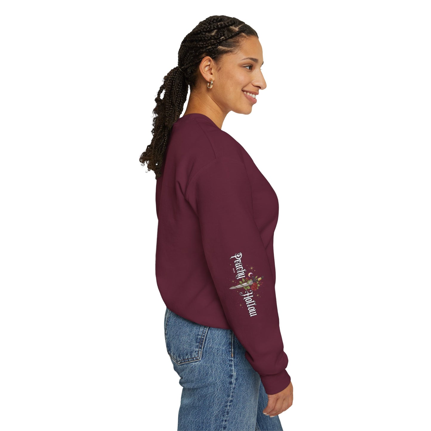 Peachy Hollow Skin Merch, Brand Logo On Sleeve - Unisex Crewneck Sweatshirt