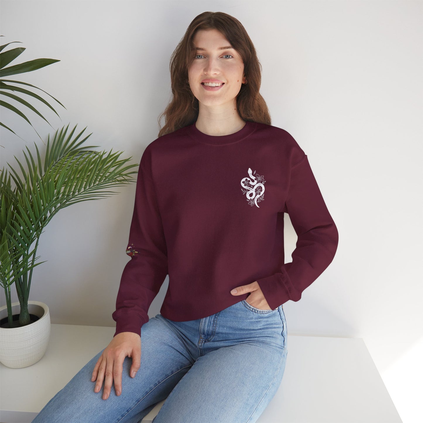 Peachy Hollow Skin Merch, Brand Logo On Sleeve - Unisex Crewneck Sweatshirt