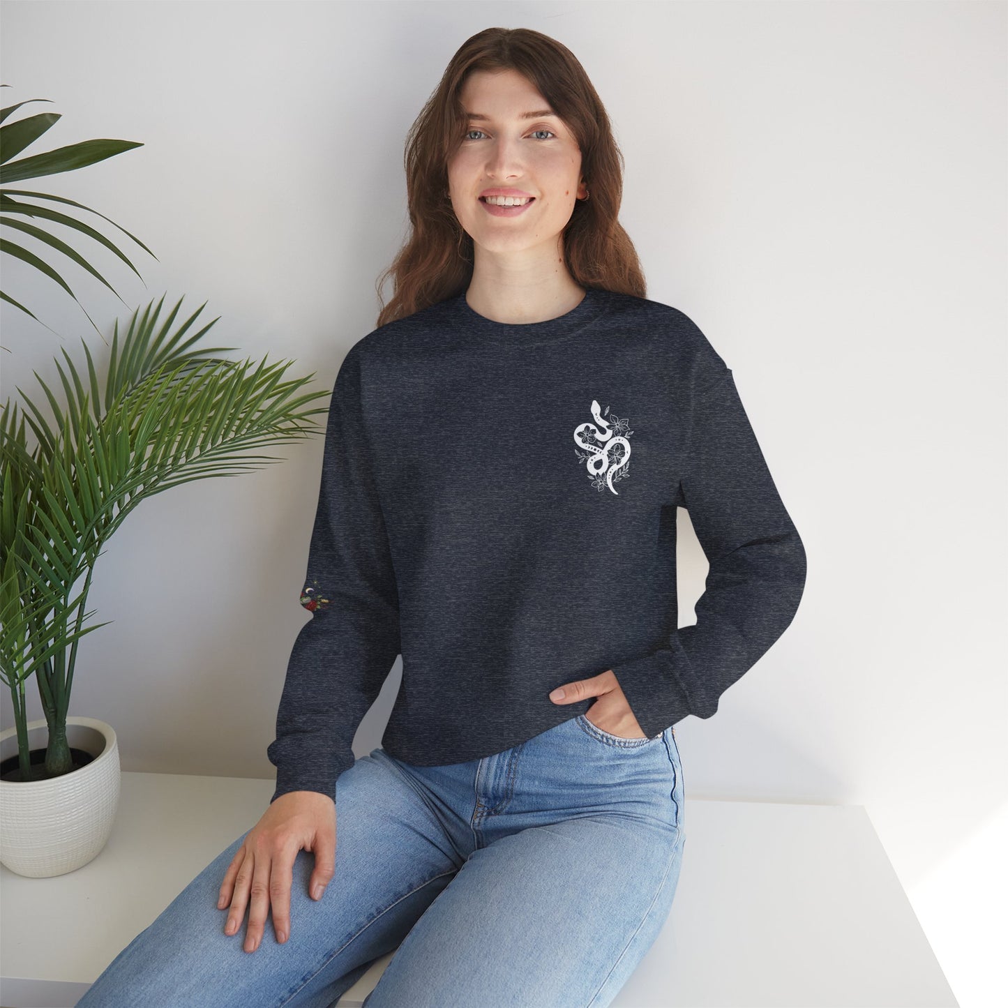Peachy Hollow Skin Merch, Brand Logo On Sleeve - Unisex Crewneck Sweatshirt