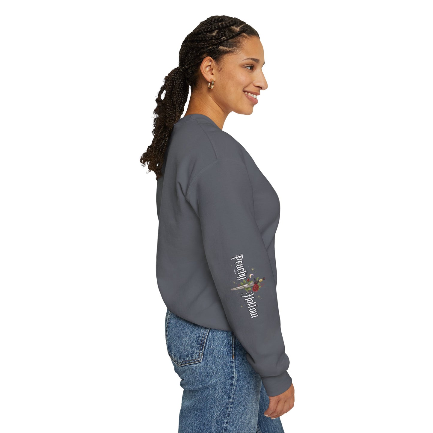 Peachy Hollow Skin Merch, Brand Logo On Sleeve - Unisex Crewneck Sweatshirt