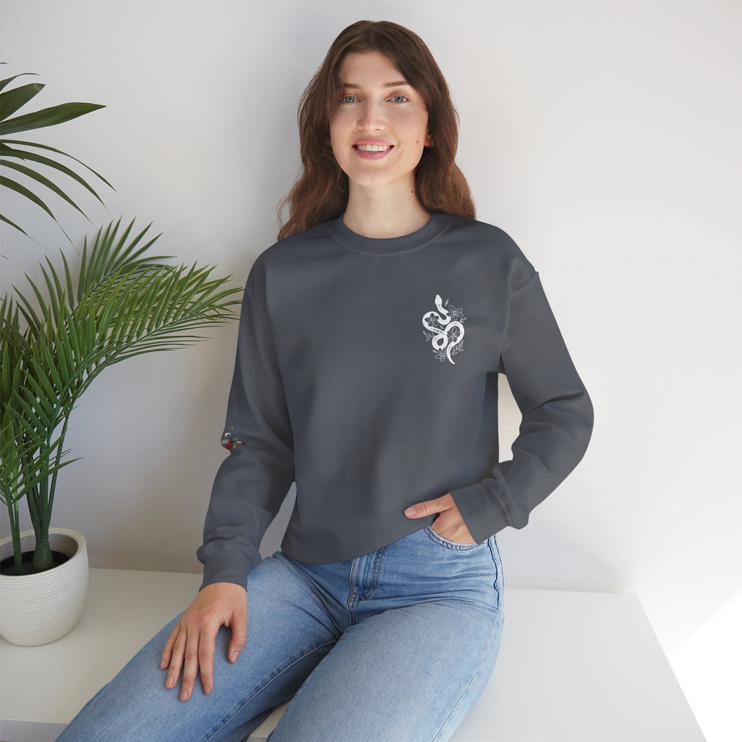 Peachy Hollow Skin Merch, Brand Logo On Sleeve - Unisex Crewneck Sweatshirt