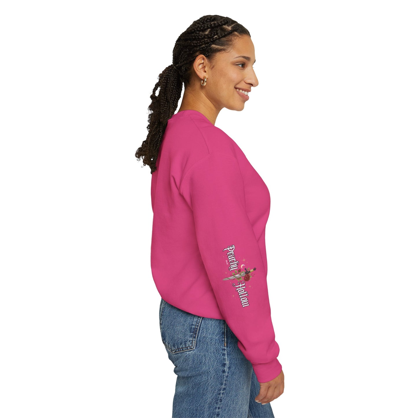 Peachy Hollow Skin Merch, Brand Logo On Sleeve - Unisex Crewneck Sweatshirt