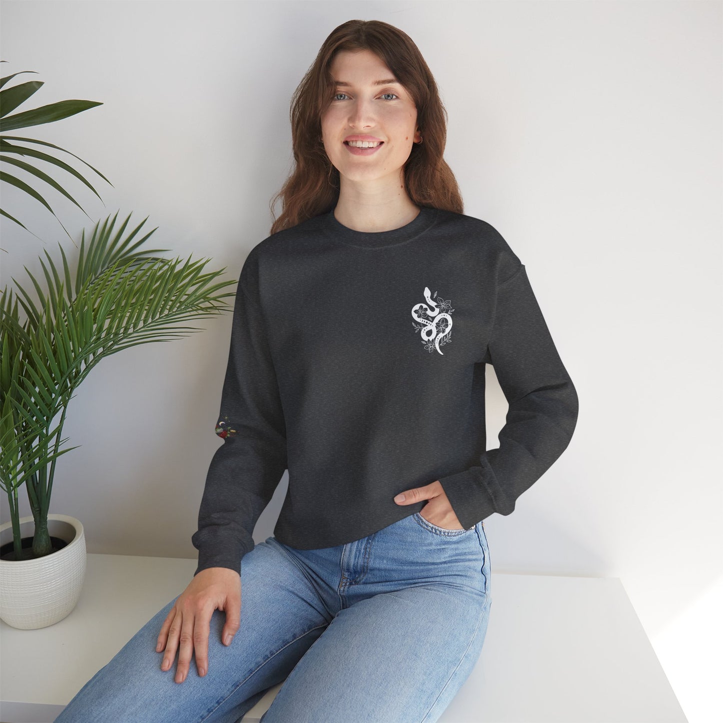 Peachy Hollow Skin Merch, Brand Logo On Sleeve - Unisex Crewneck Sweatshirt